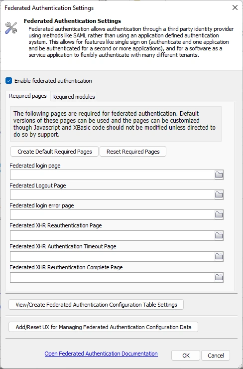 Federated Authentication Settings